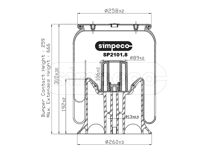 SIMPECO SP2101.8013 Пневморессора (С пласт. стаканом) шмитц о. н.750999 вер. CONTITECH