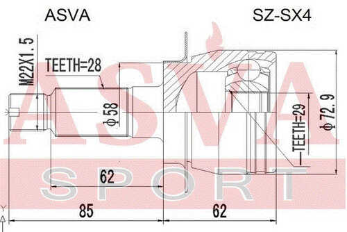 ASVA SZ-SX4 ШРУС наружный 29x58x28 (10013160/270720/0382835/11, китай)