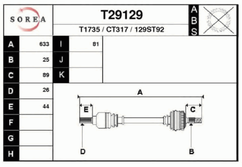 EAIGROUP T29129 Приводной вал