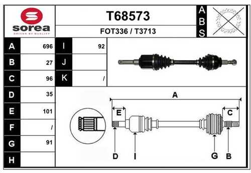 EAIGROUP T68573 Привод передний левый! 696 мм АКПП Ford Kuga II