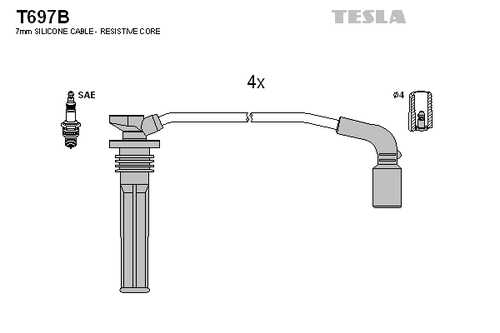 TESLA T697B Комплект проводов! Chevrolet Aveo T250 1.2 16v 08>