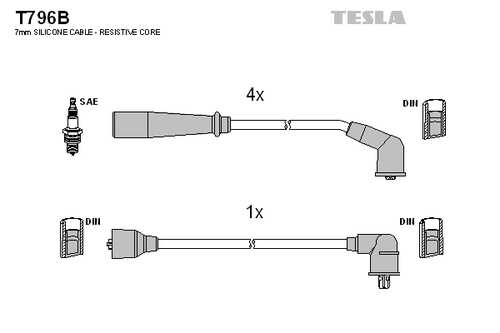 TESLA T796B Комплект проводов! Kia Sephia 1.5/1.6i 93>