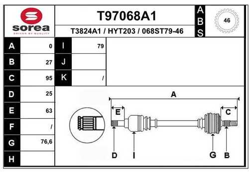 EAIGROUP T97068A1 Привод передний правый! с аbs Hyundai i30