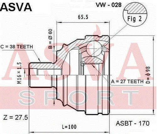 ASVA VW-028 ШРУС наружный 27X60X38