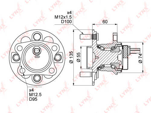 LYNX WH-1106 Комплект подшипник ступицы задней со ступицей с ABS Toyota Yaris KSP90/NLP90/SCP90 05>