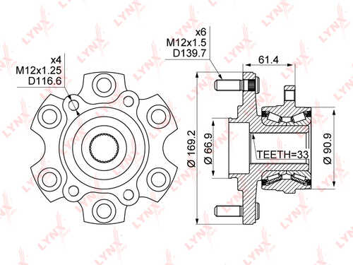 LYNX WH-1121 Ступица задняя в сборе MITSUBISHI Pajero III 2.5D-3.8 01> / IV (V80) 3.2D-3.8 06>