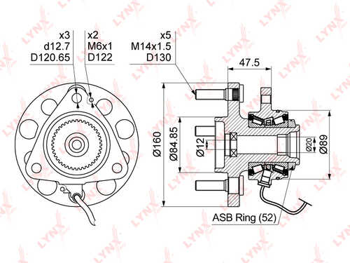 LYNX WH1161 Ступица передняя! в сборе SsangYong Kyron D20/D27/E23 06>