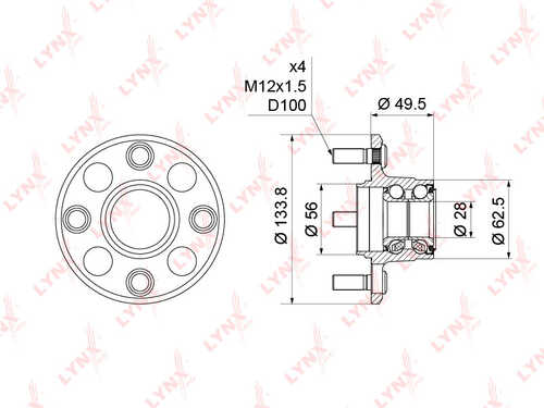 LYNX WH1203 Ступица задняя в сборе без ABS